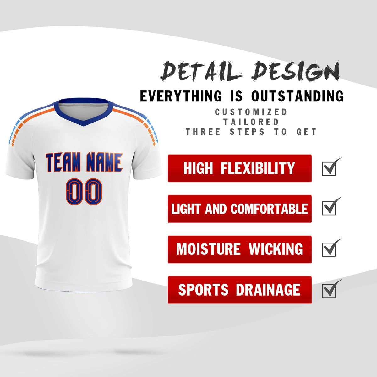 Custom White Raglan Shoulder Striped Football Kit Jersey