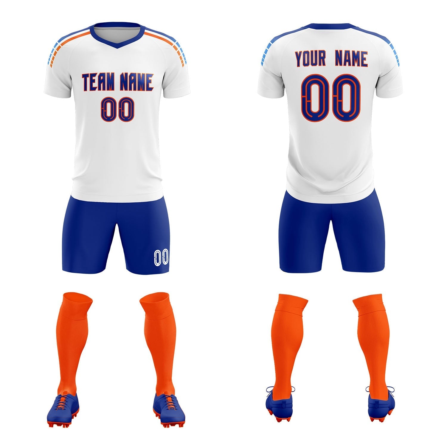 Custom White Raglan Shoulder Striped Football Kit Jersey