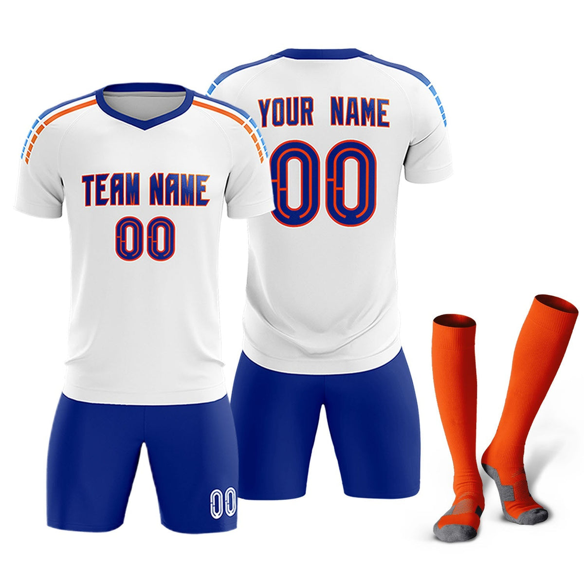 Custom White Raglan Shoulder Striped Football Kit Jersey