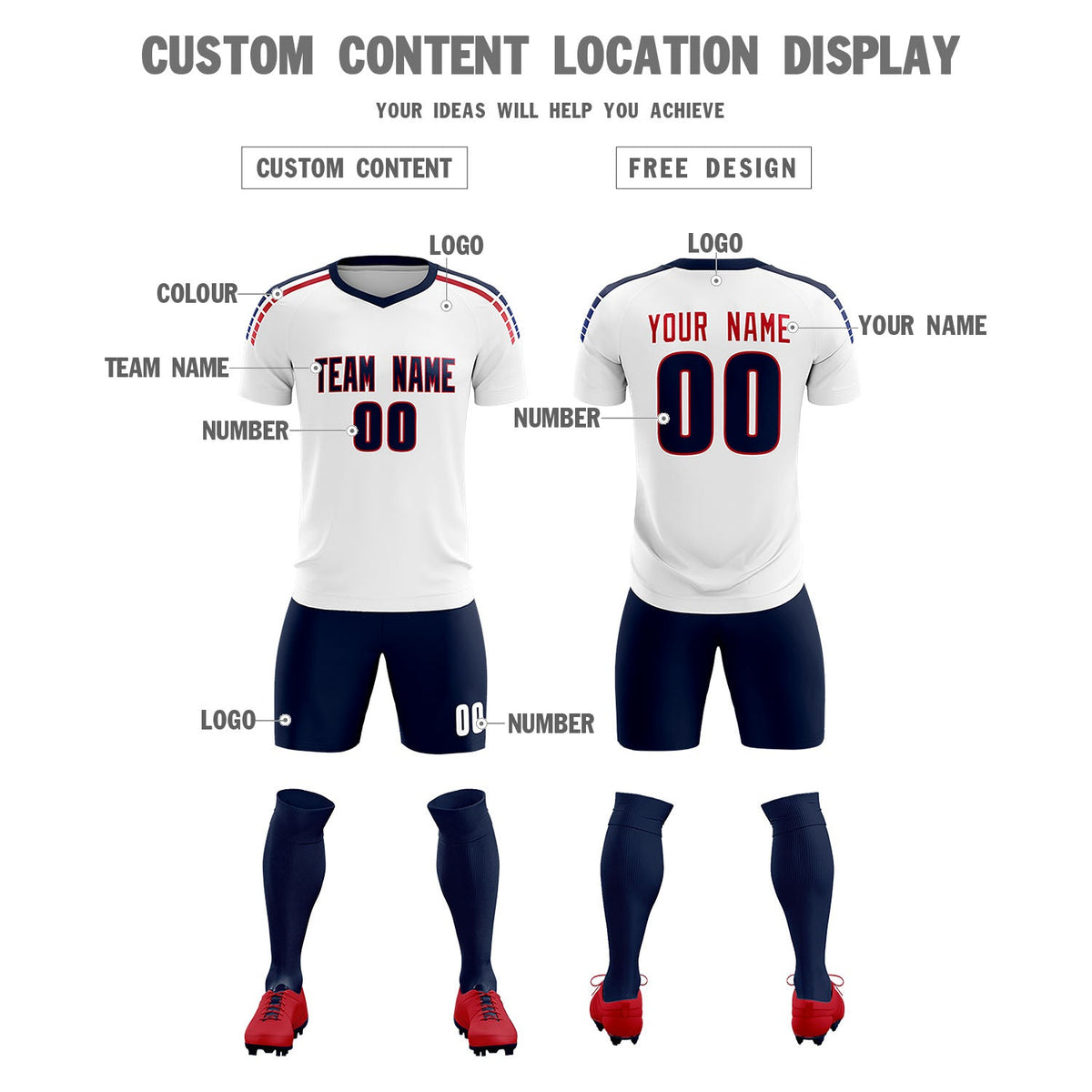 Custom white Striped Quick Dry Tops Football Kits Jersey