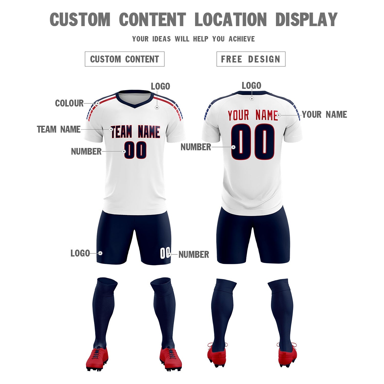 Benutzerdefinierte weiß gestreifte Quick Dry Tops Fußball Kits Jersey