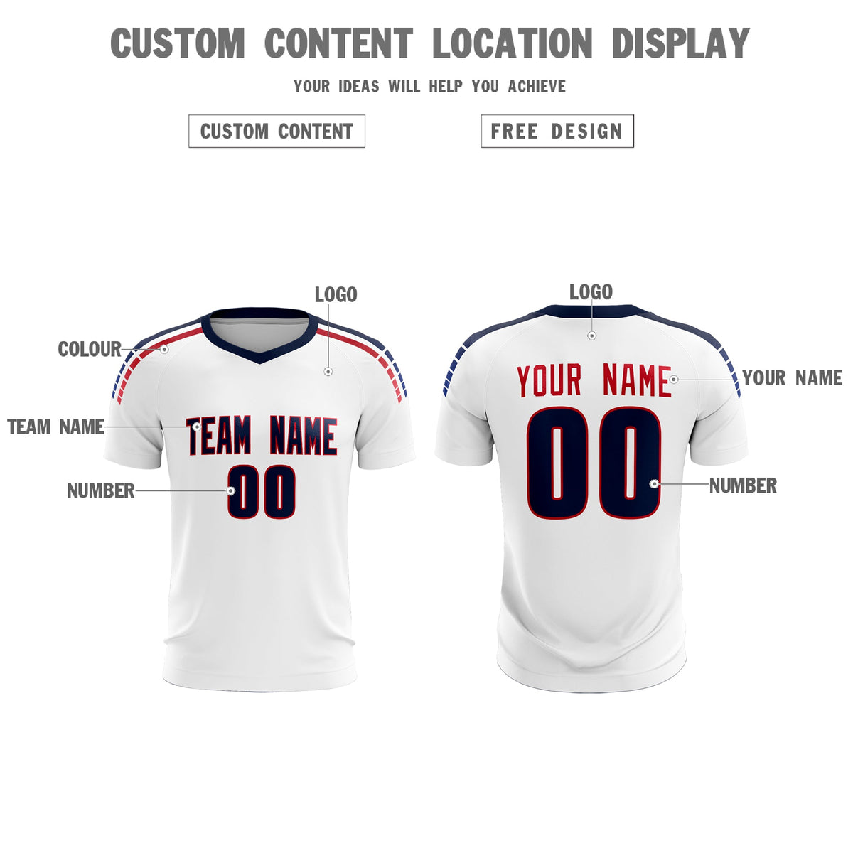 Custom white Striped Quick Dry Tops Football Kits Jersey