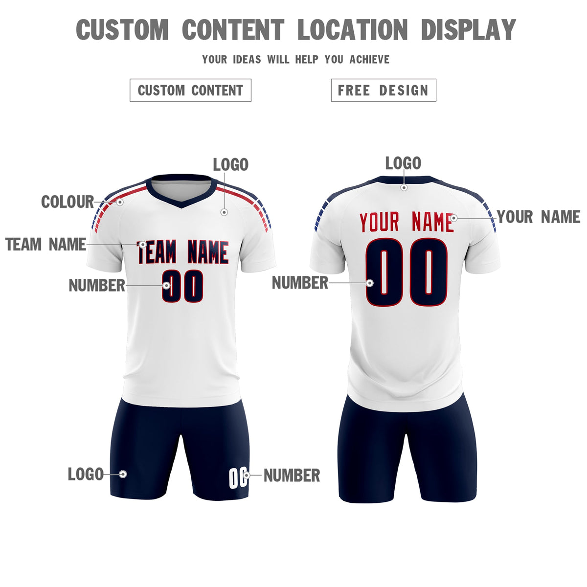 Custom white Striped Quick Dry Tops Football Kits Jersey
