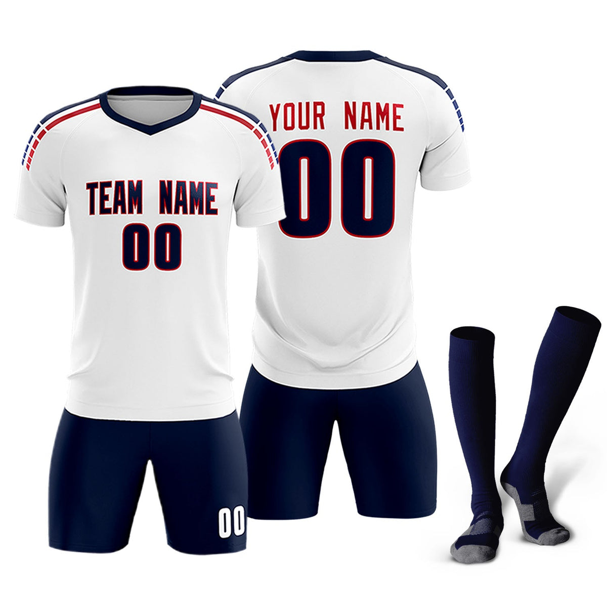 Custom white Striped Quick Dry Tops Football Kits Jersey