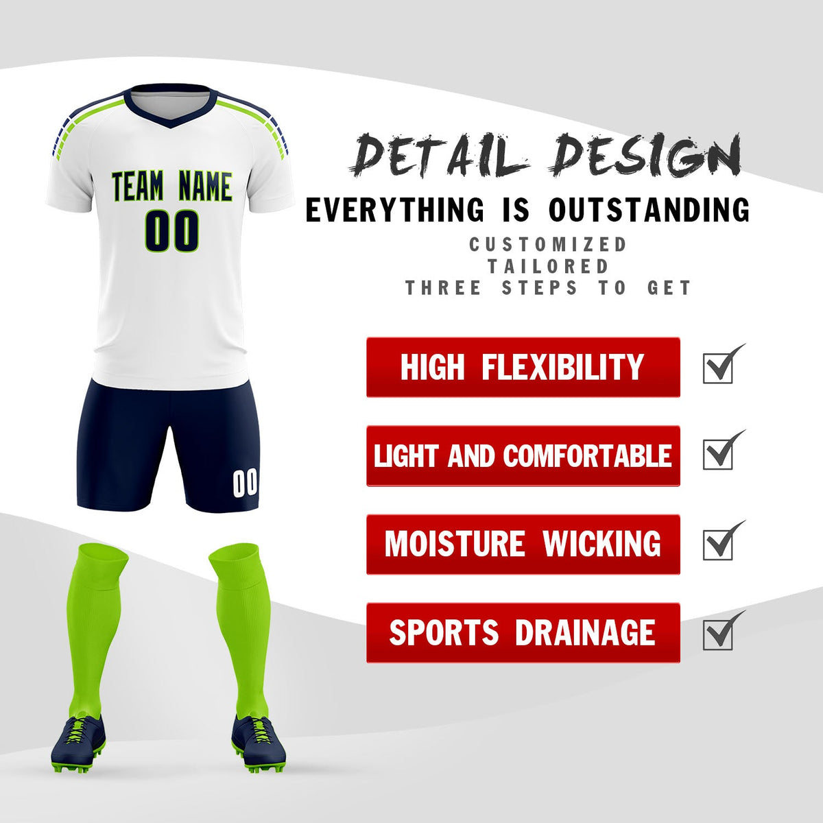 Custom White Raglan Shoulder Striped Football Kit Jersey