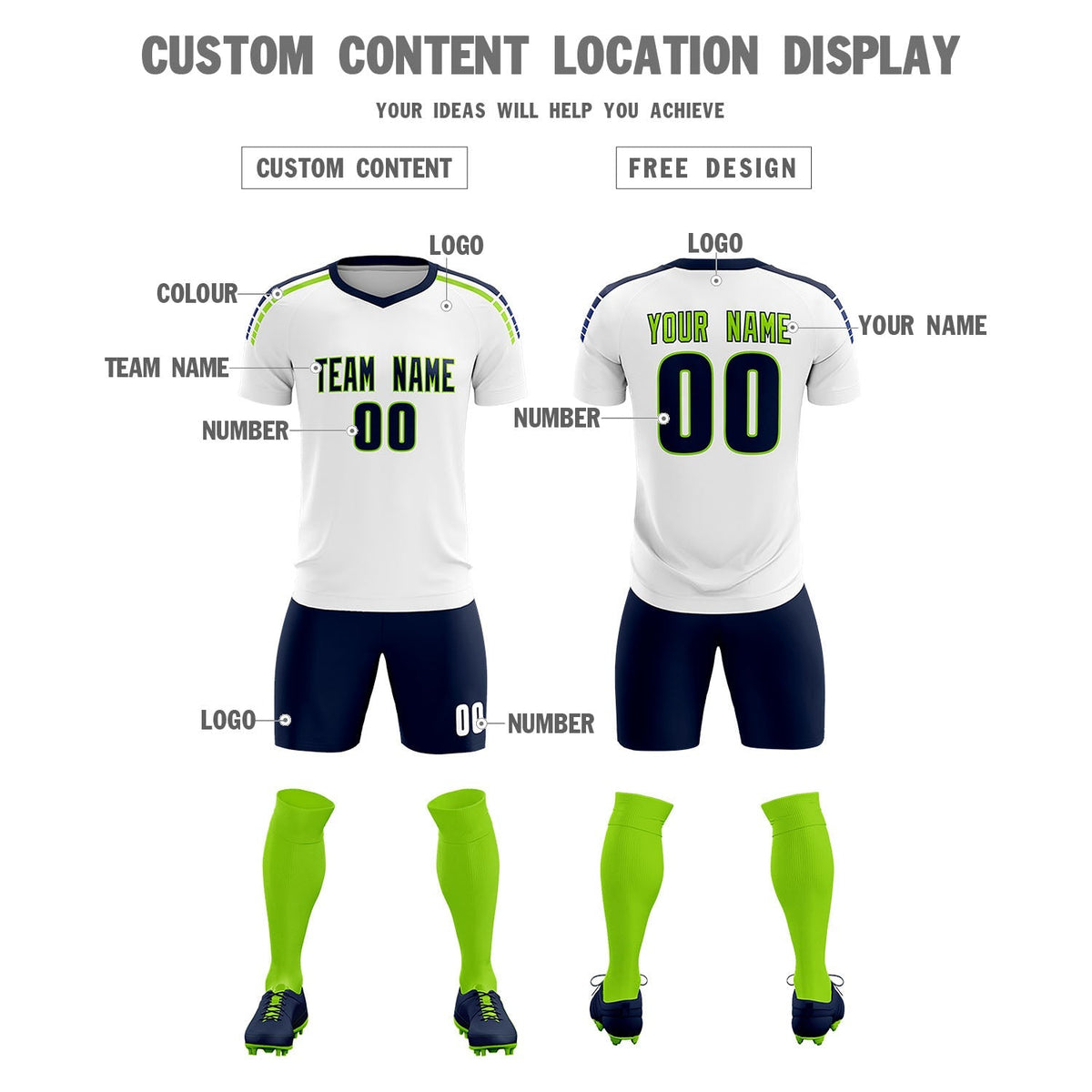 Custom White Raglan Shoulder Striped Football Kit Jersey