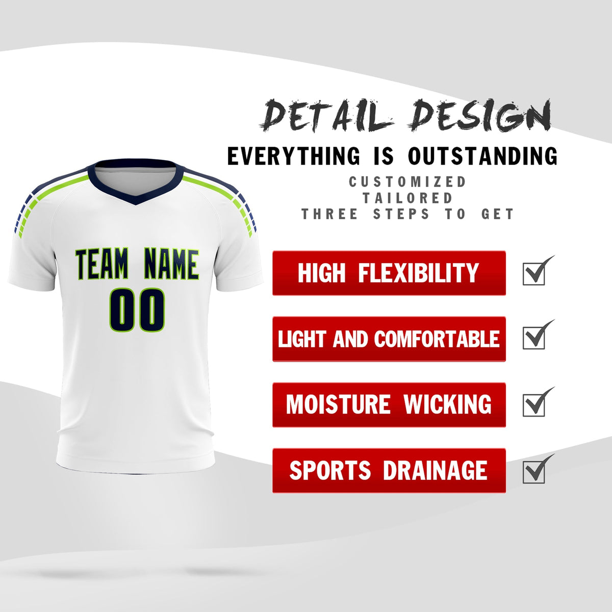 Custom White Raglan Shoulder Striped Football Kit Jersey