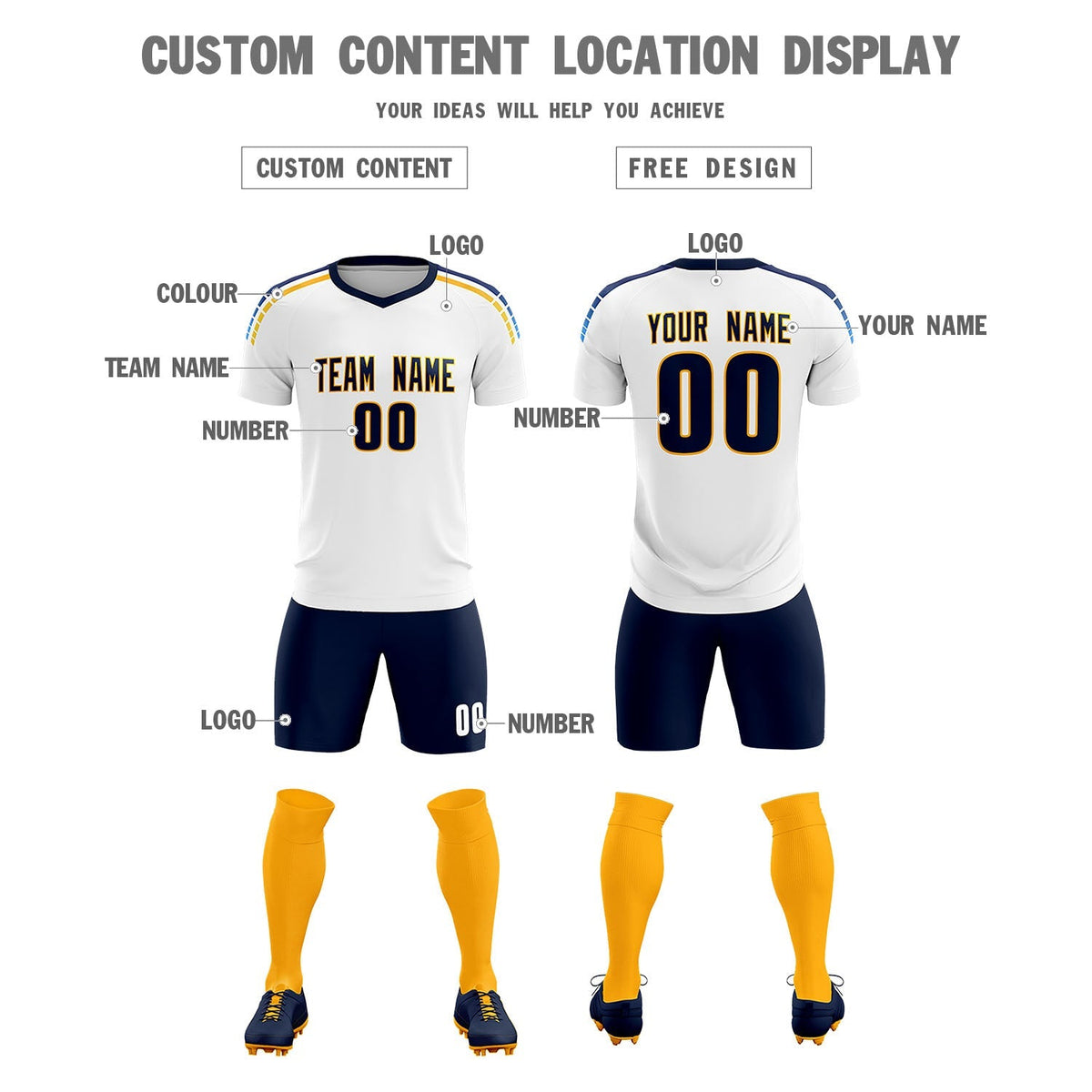 Custom White Raglan Shoulder Striped Football Kit Jersey