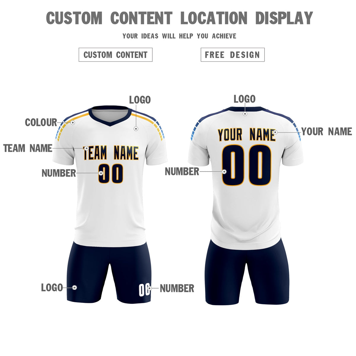Custom White Raglan Shoulder Striped Football Kit Jersey