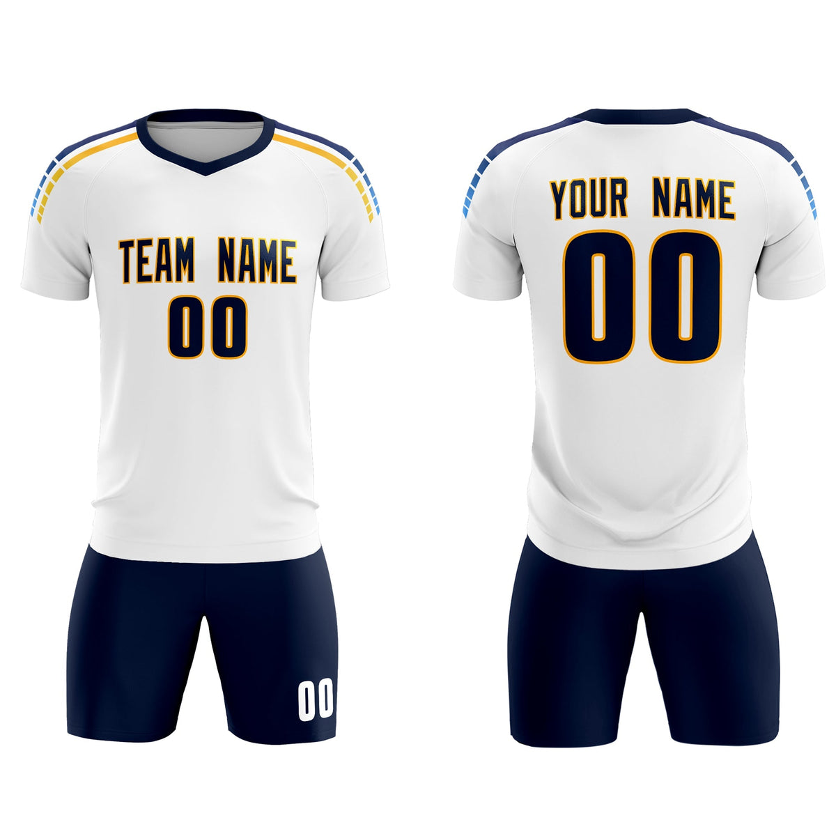Custom White Raglan Shoulder Striped Football Kit Jersey