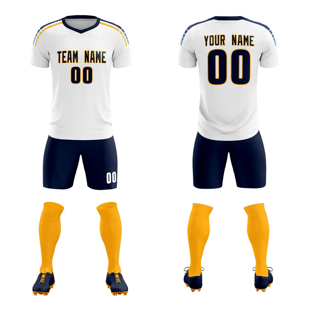 Custom White Raglan Shoulder Striped Football Kit Jersey