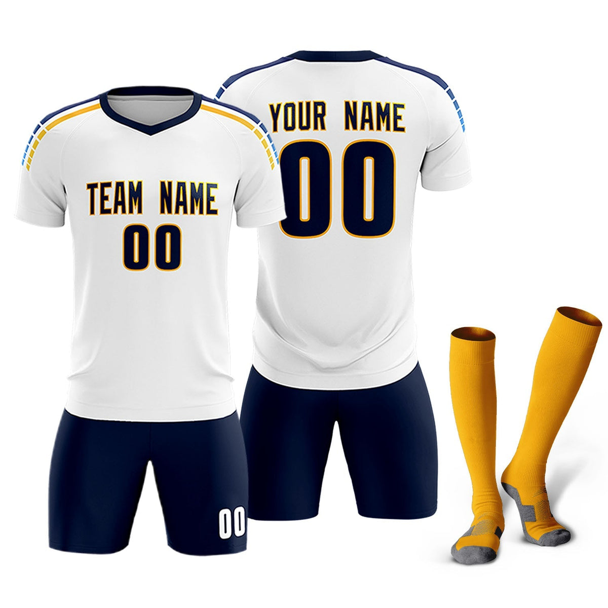 Custom White Raglan Shoulder Striped Football Kit Jersey