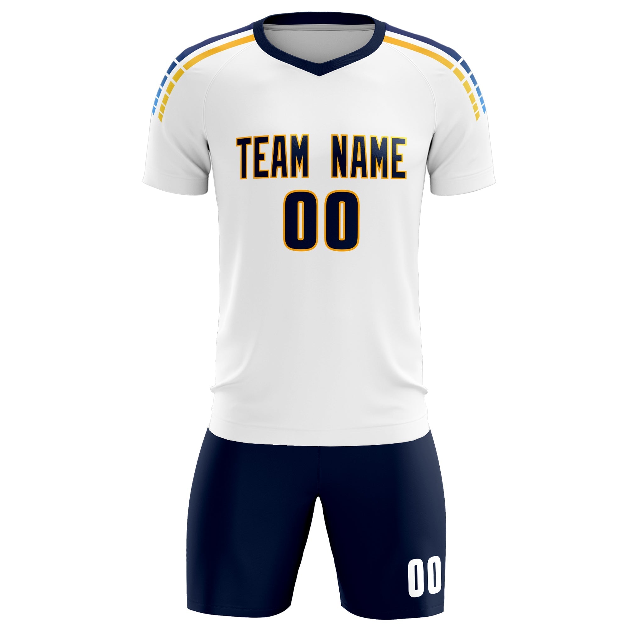 Custom White Raglan Shoulder Striped Football Kit Jersey