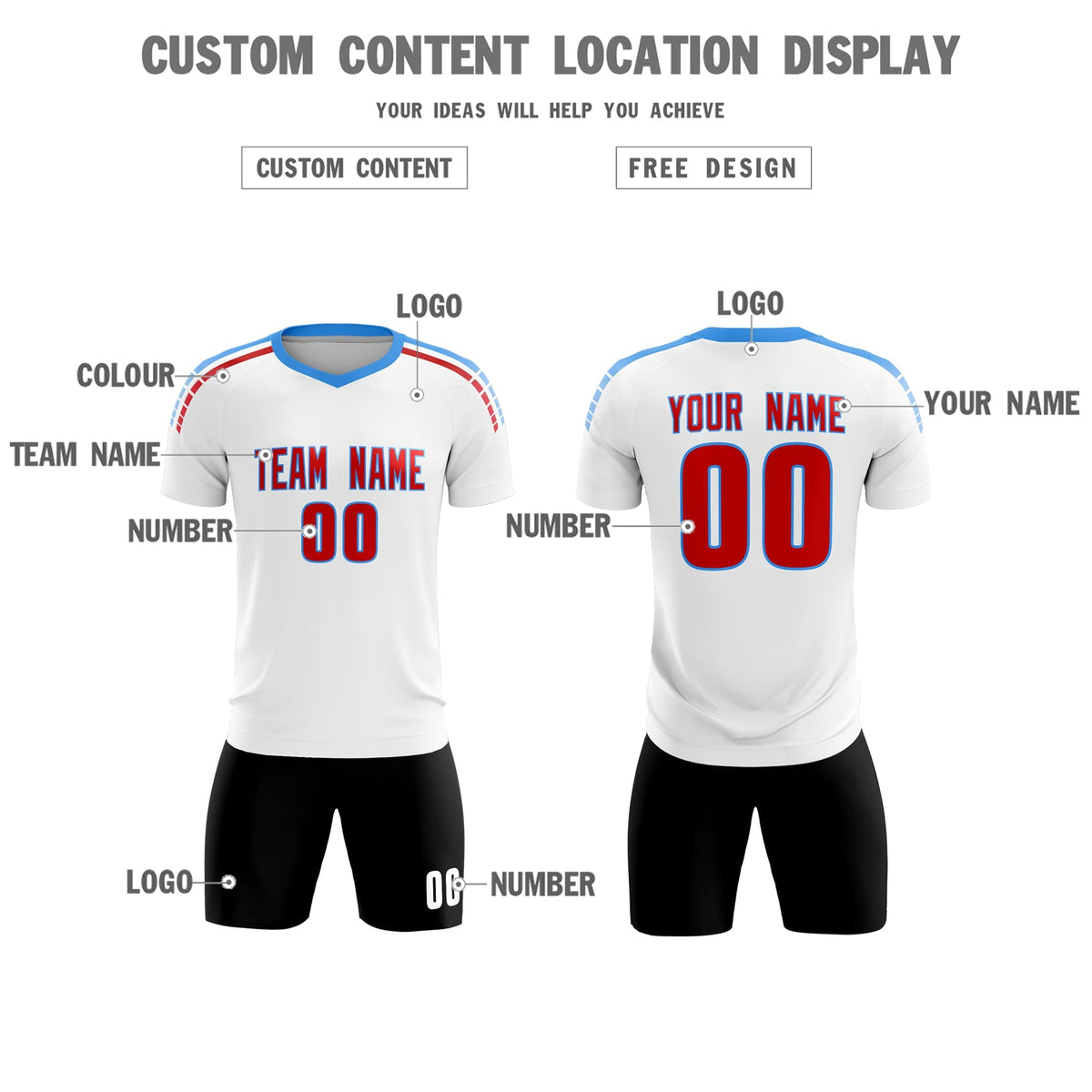 Custom White Raglan Shoulder Striped Football Kit Jersey