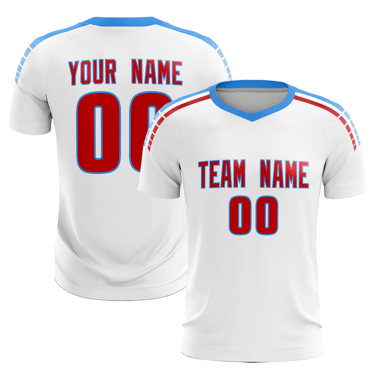 Custom White Raglan Shoulder Striped Football Kit Jersey