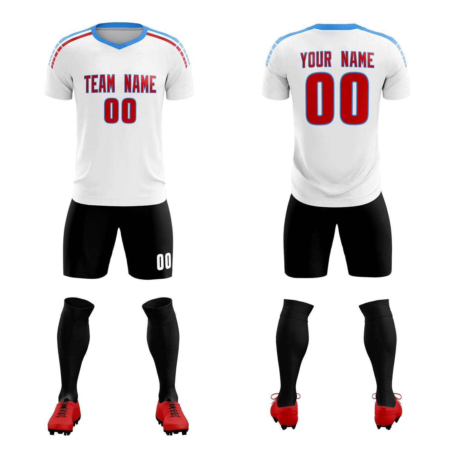Custom White Raglan Shoulder Striped Football Kit Jersey