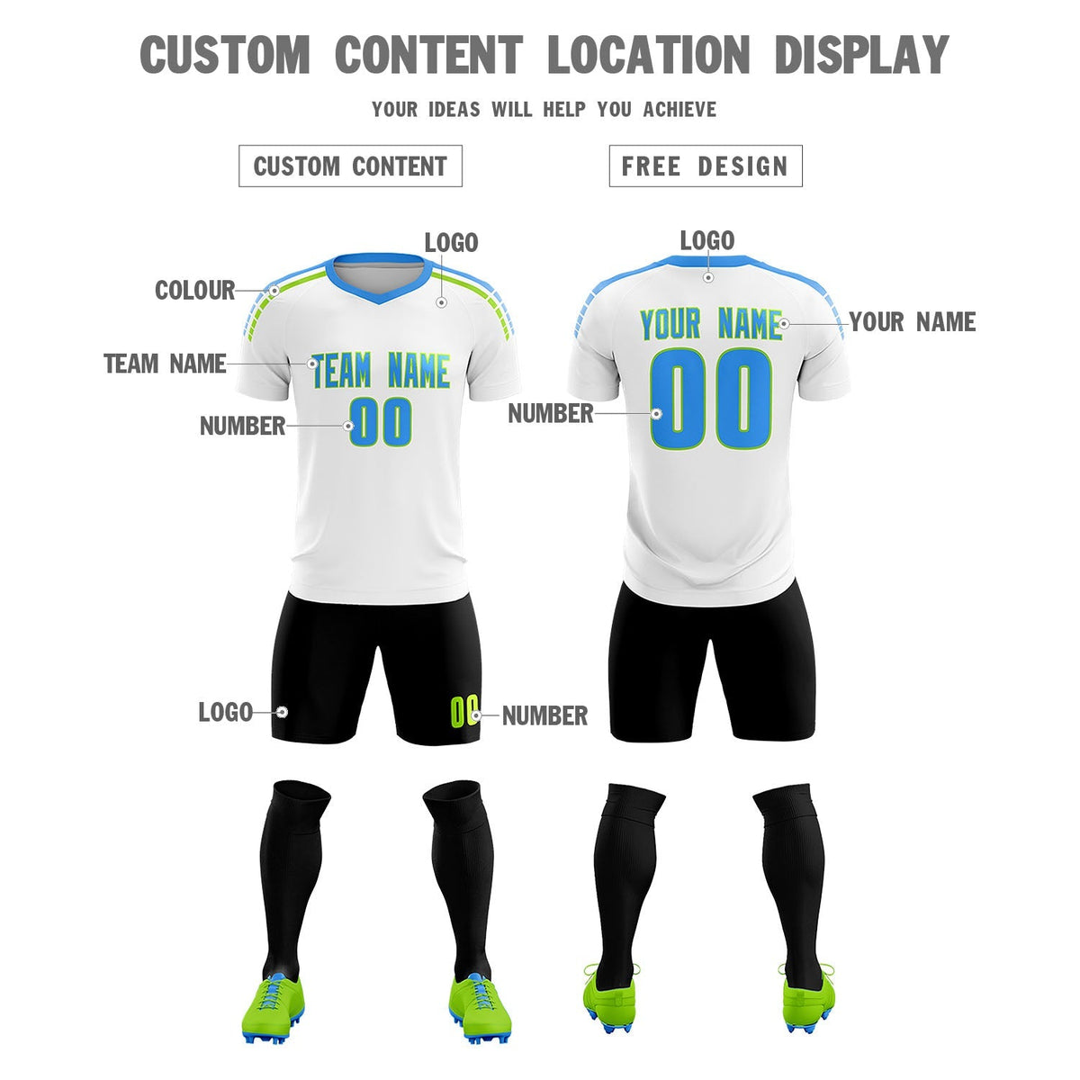Custom White Raglan Shoulder Striped Football Kit Jersey