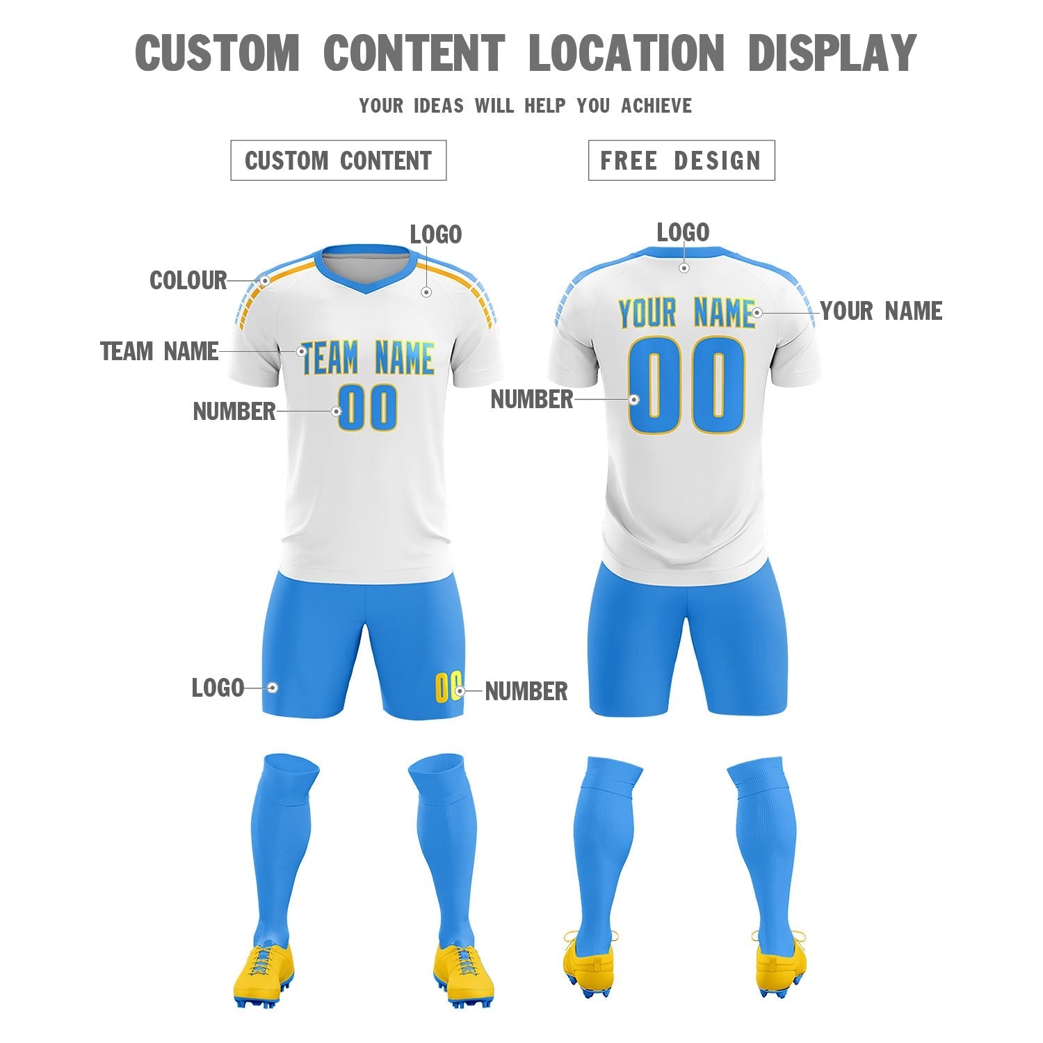 Custom White Raglan Shoulder Striped Football Kit Jersey