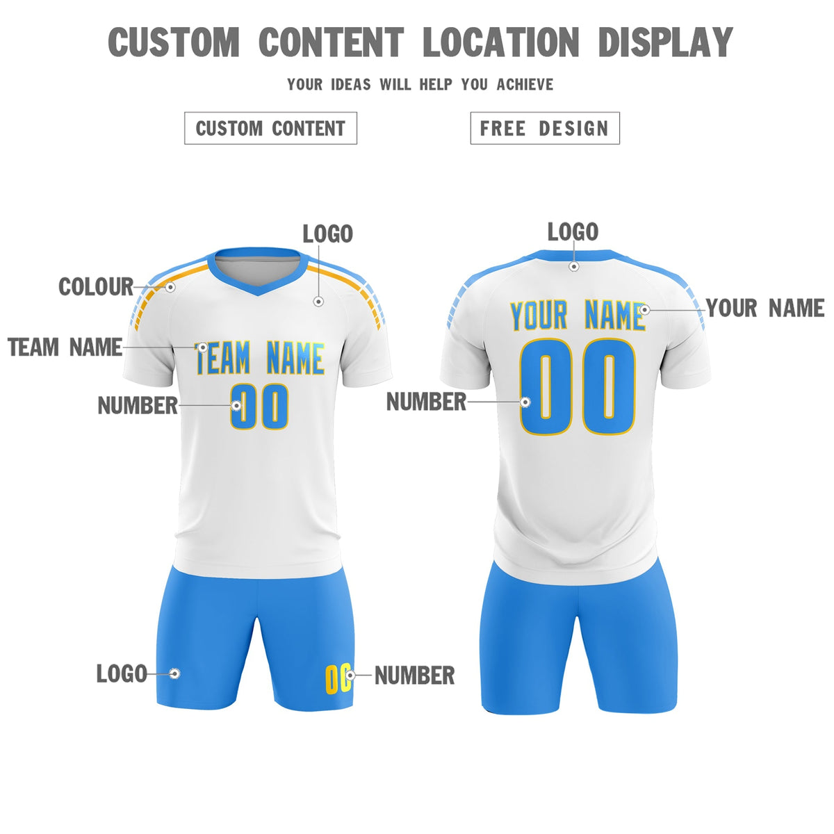 Custom White Raglan Shoulder Striped Football Kit Jersey