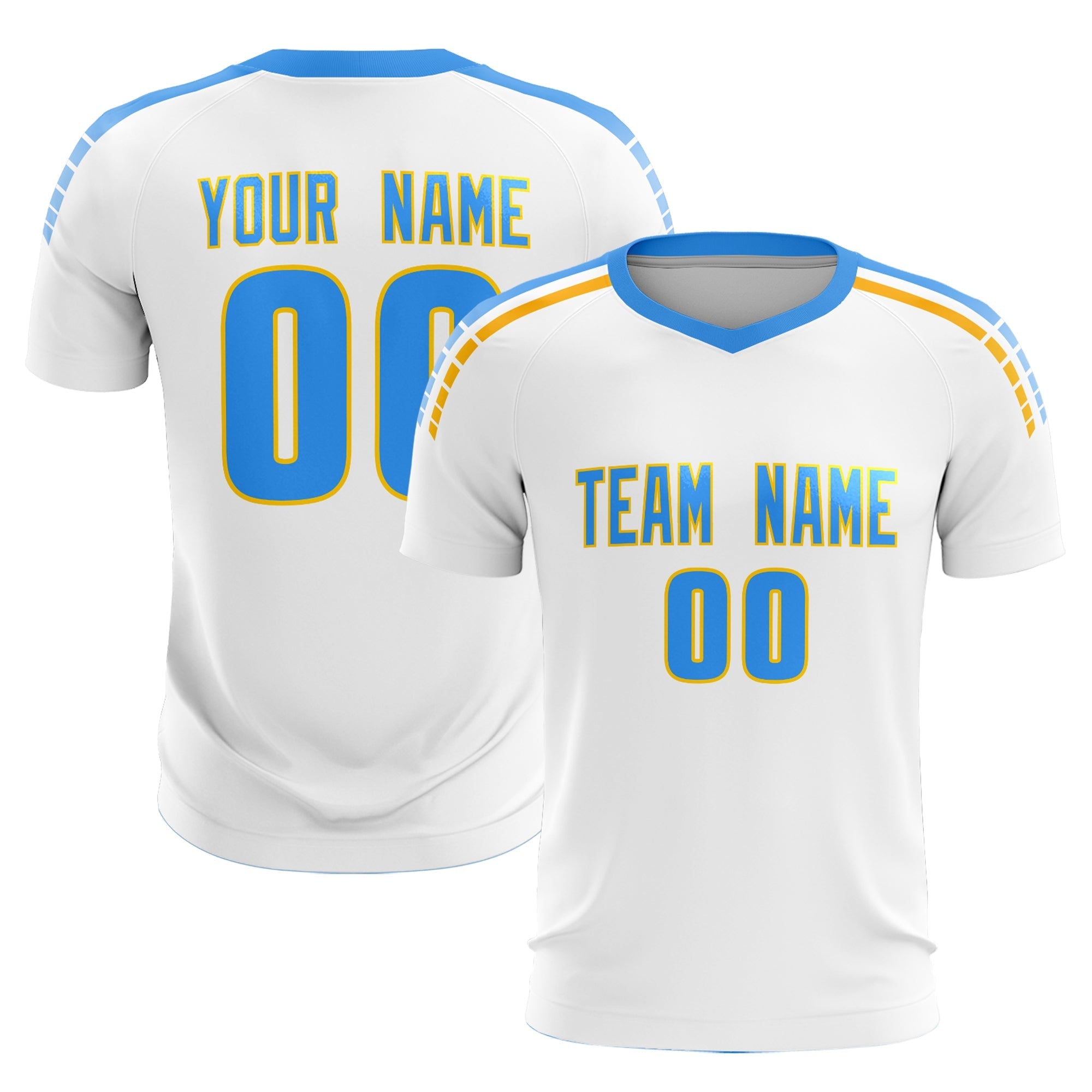 Custom White Raglan Shoulder Striped Football Kit Jersey