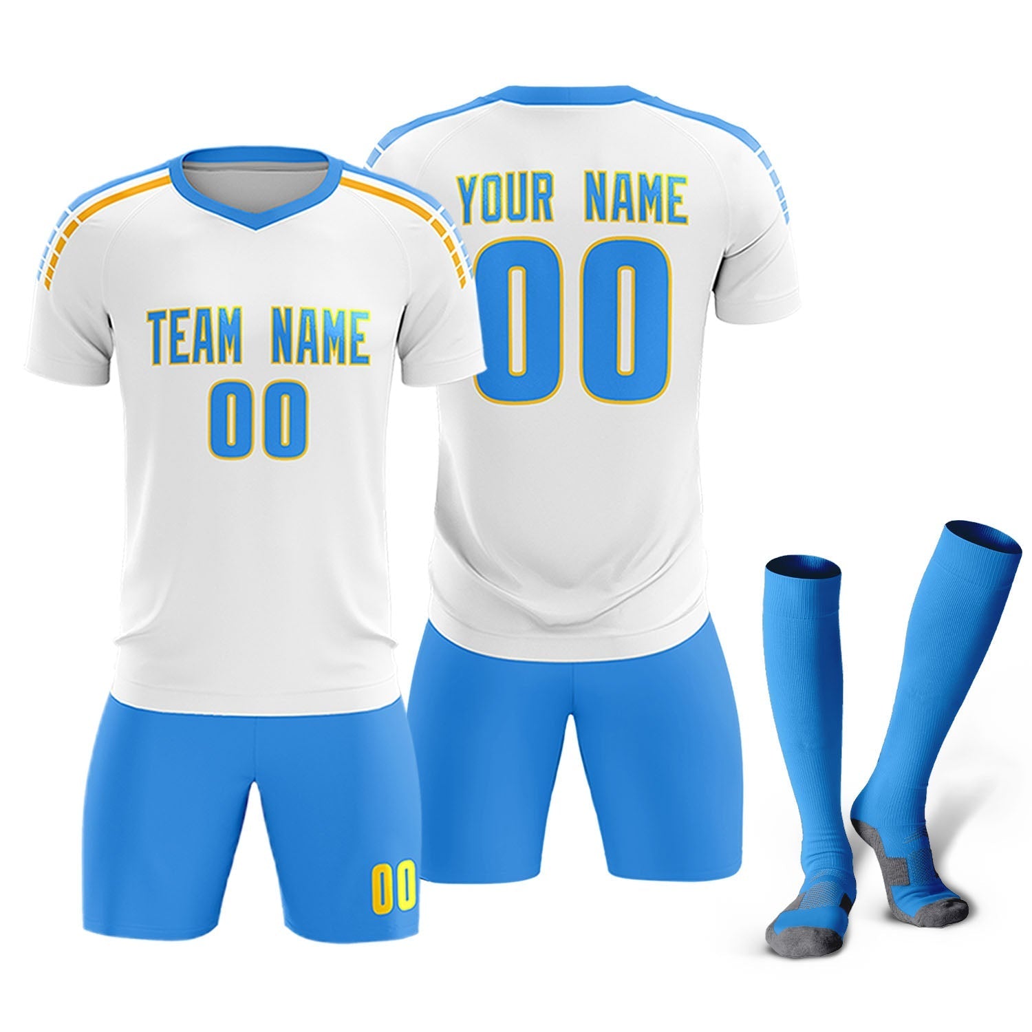Custom White Raglan Shoulder Striped Football Kit Jersey