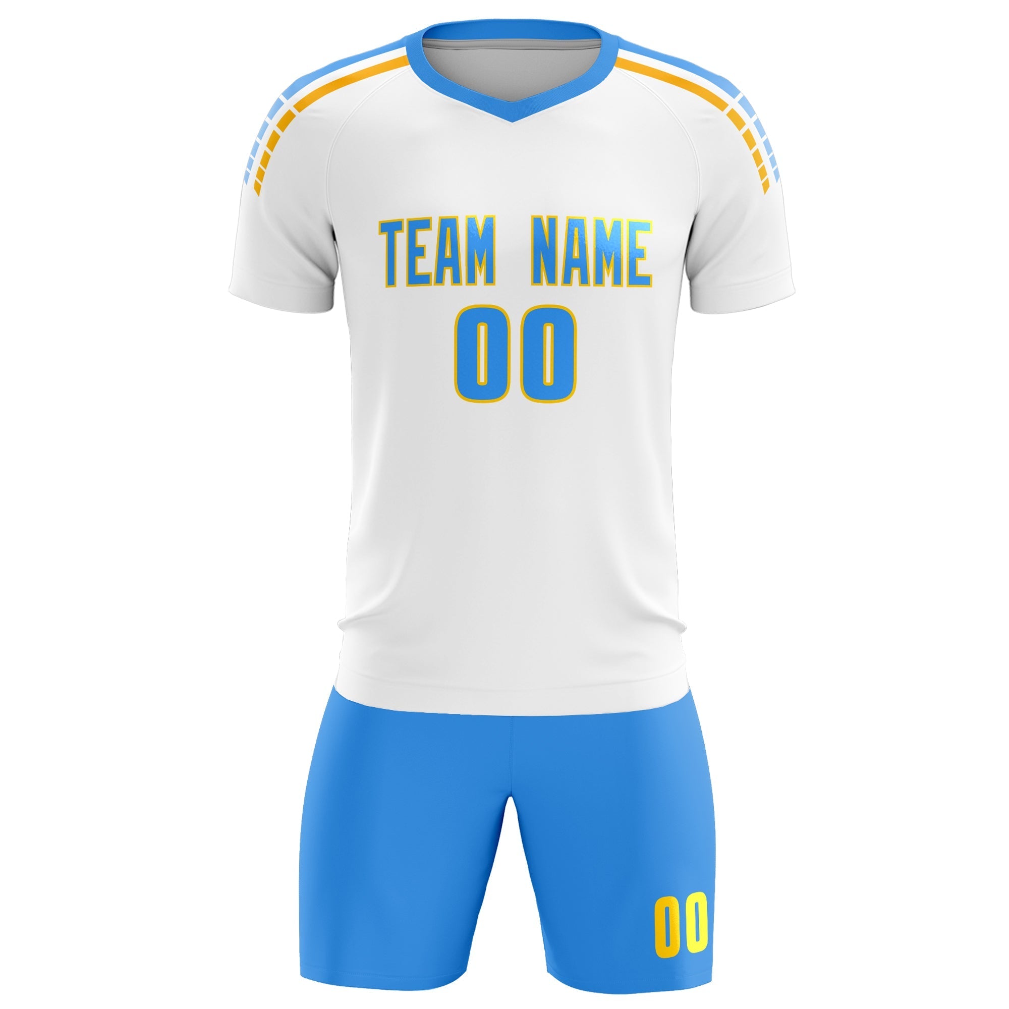 Custom White Raglan Shoulder Striped Football Kit Jersey