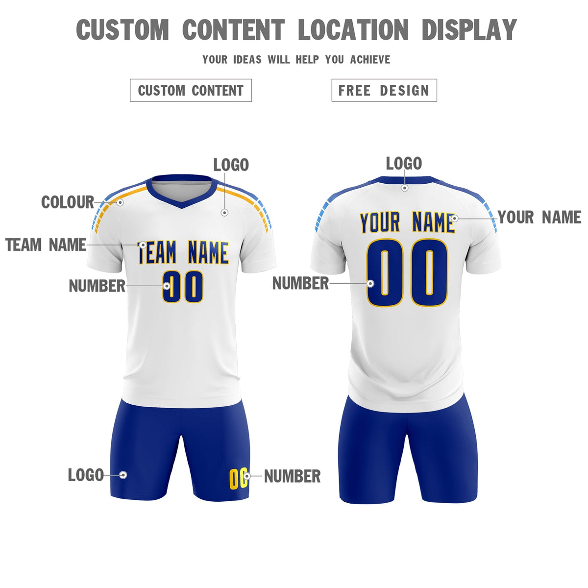 Custom White Raglan Shoulder Striped Football Kit Jersey