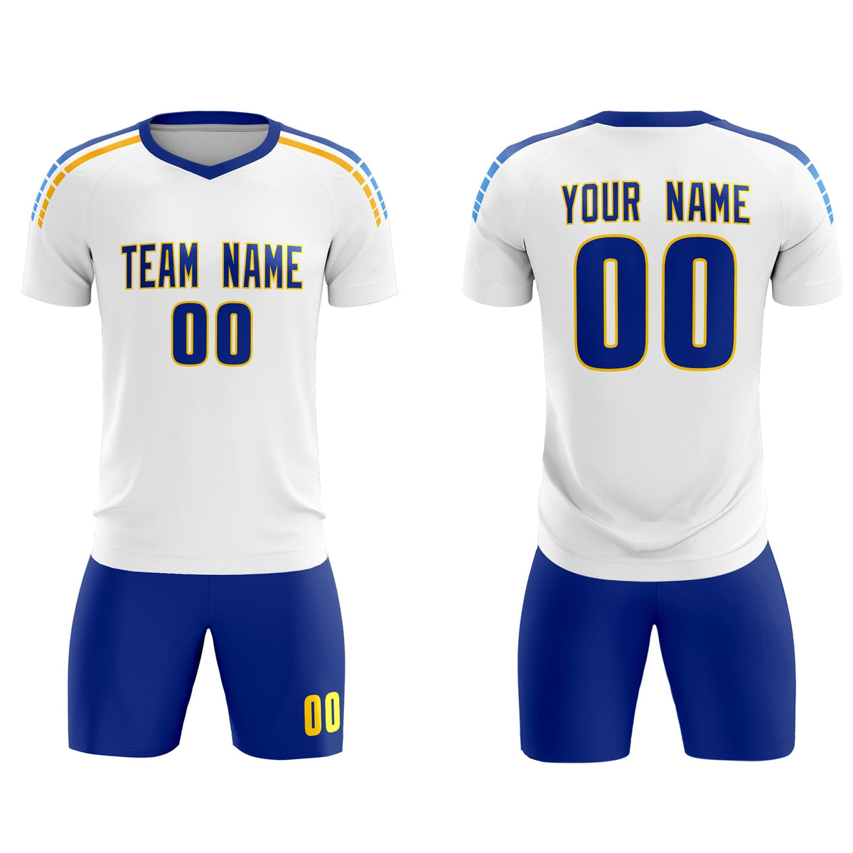 Custom White Raglan Shoulder Striped Football Kit Jersey