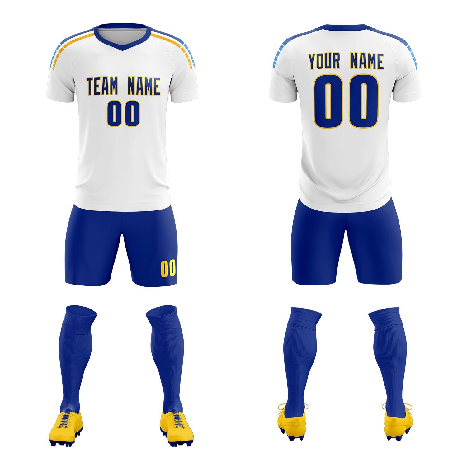 Custom White Raglan Shoulder Striped Football Kit Jersey