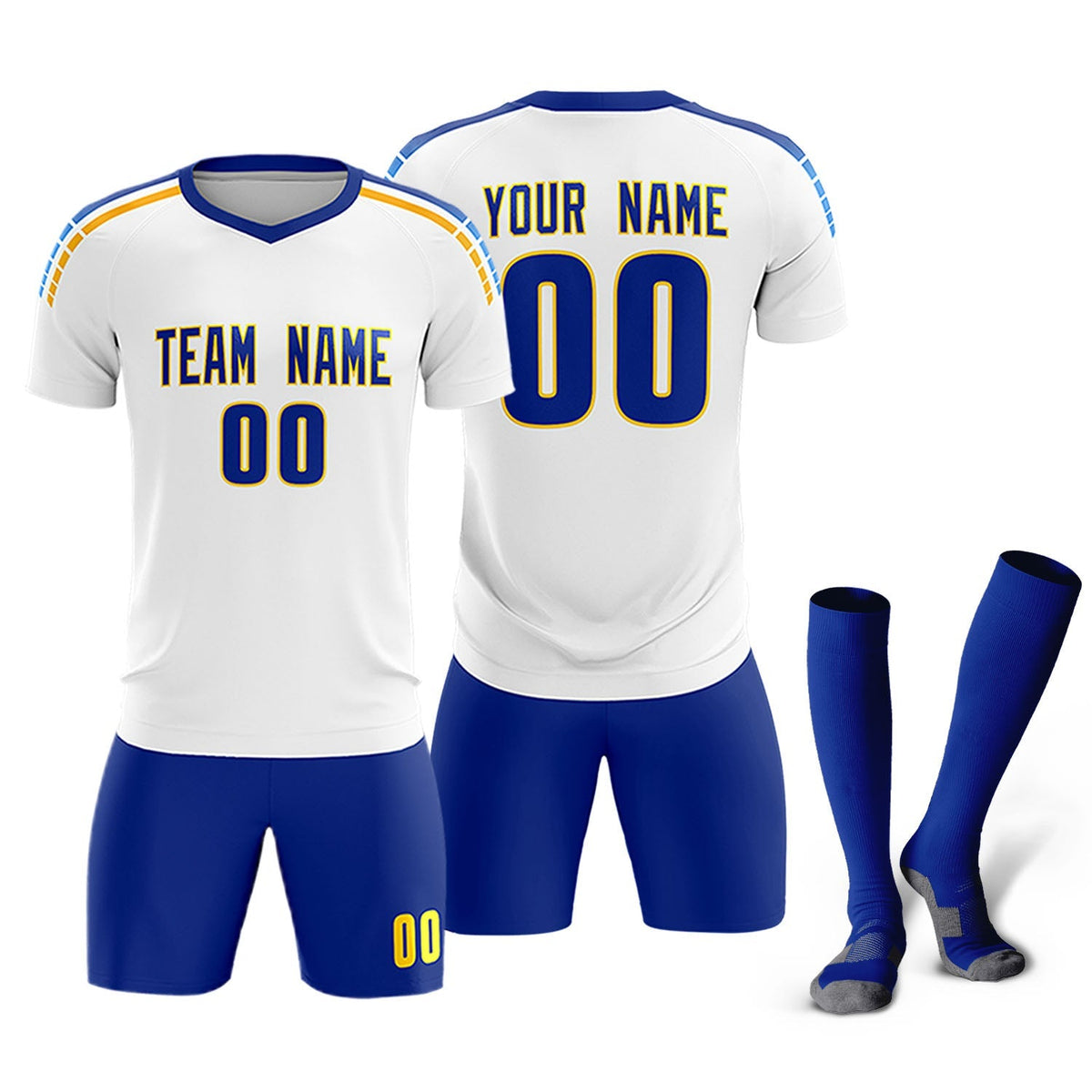 Custom White Raglan Shoulder Striped Football Kit Jersey