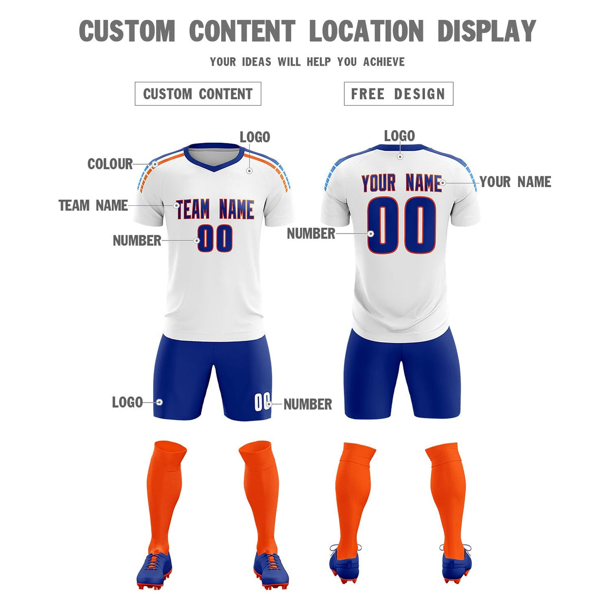 Custom White Raglan Shoulder Striped Football Kit Jersey