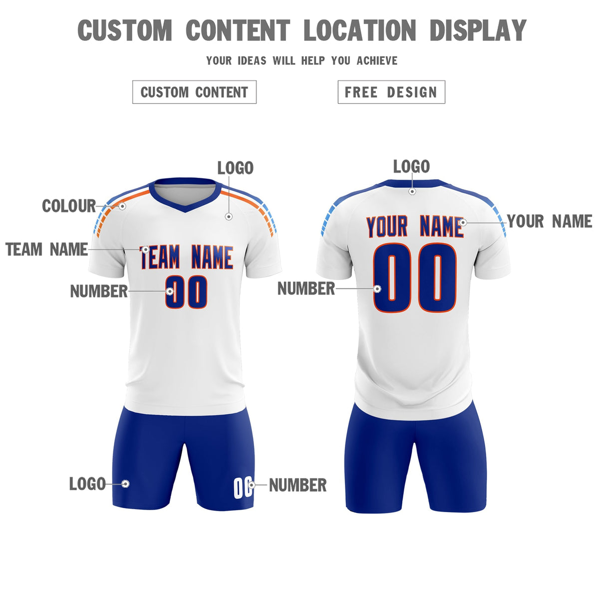 Custom White Raglan Shoulder Striped Football Kit Jersey