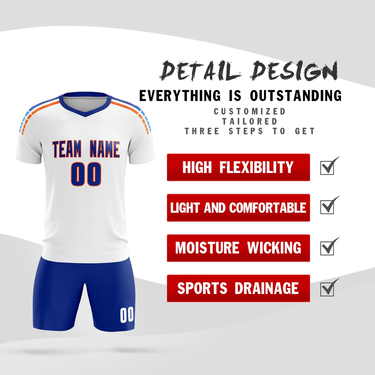 Custom White Raglan Shoulder Striped Football Kit Jersey