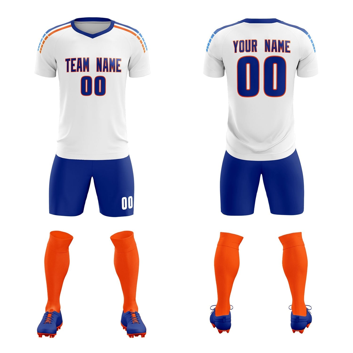 Custom White Raglan Shoulder Striped Football Kit Jersey