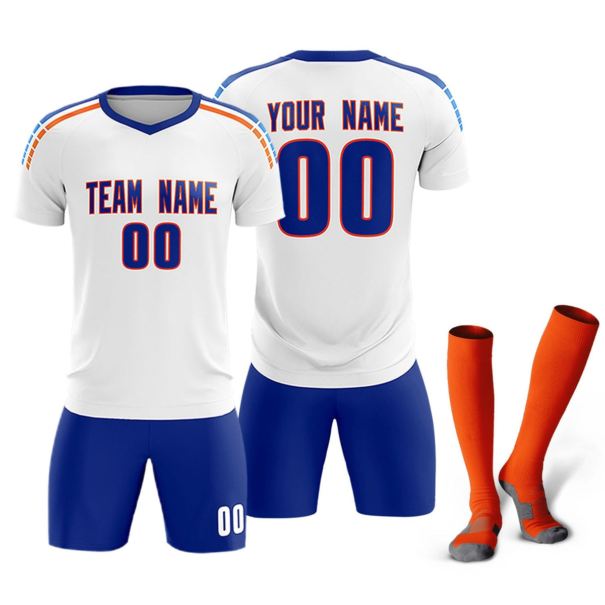Custom White Raglan Shoulder Striped Football Kit Jersey