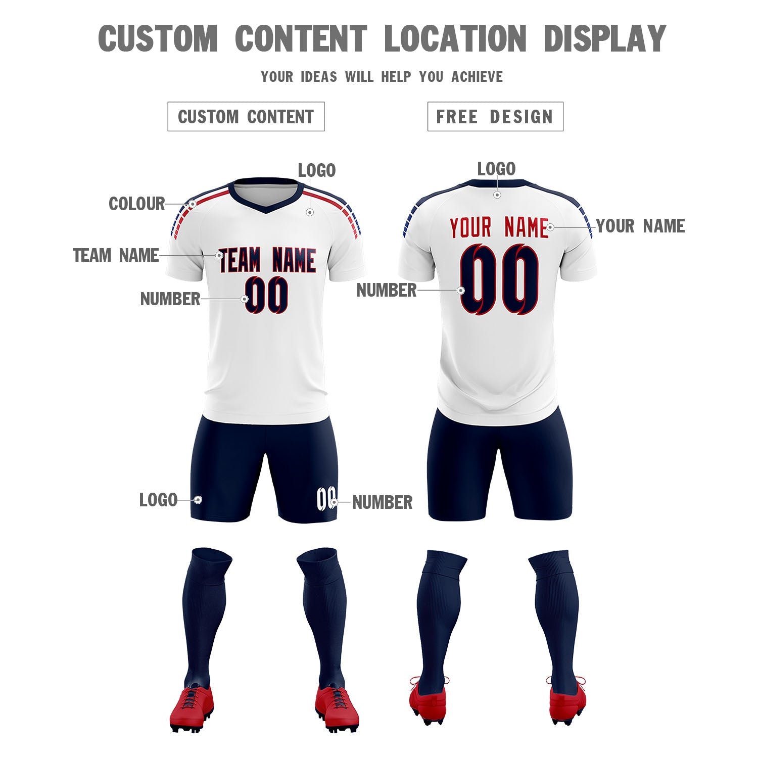 Benutzerdefinierte weiß gestreifte Quick Dry Tops Fußball Kits Jersey