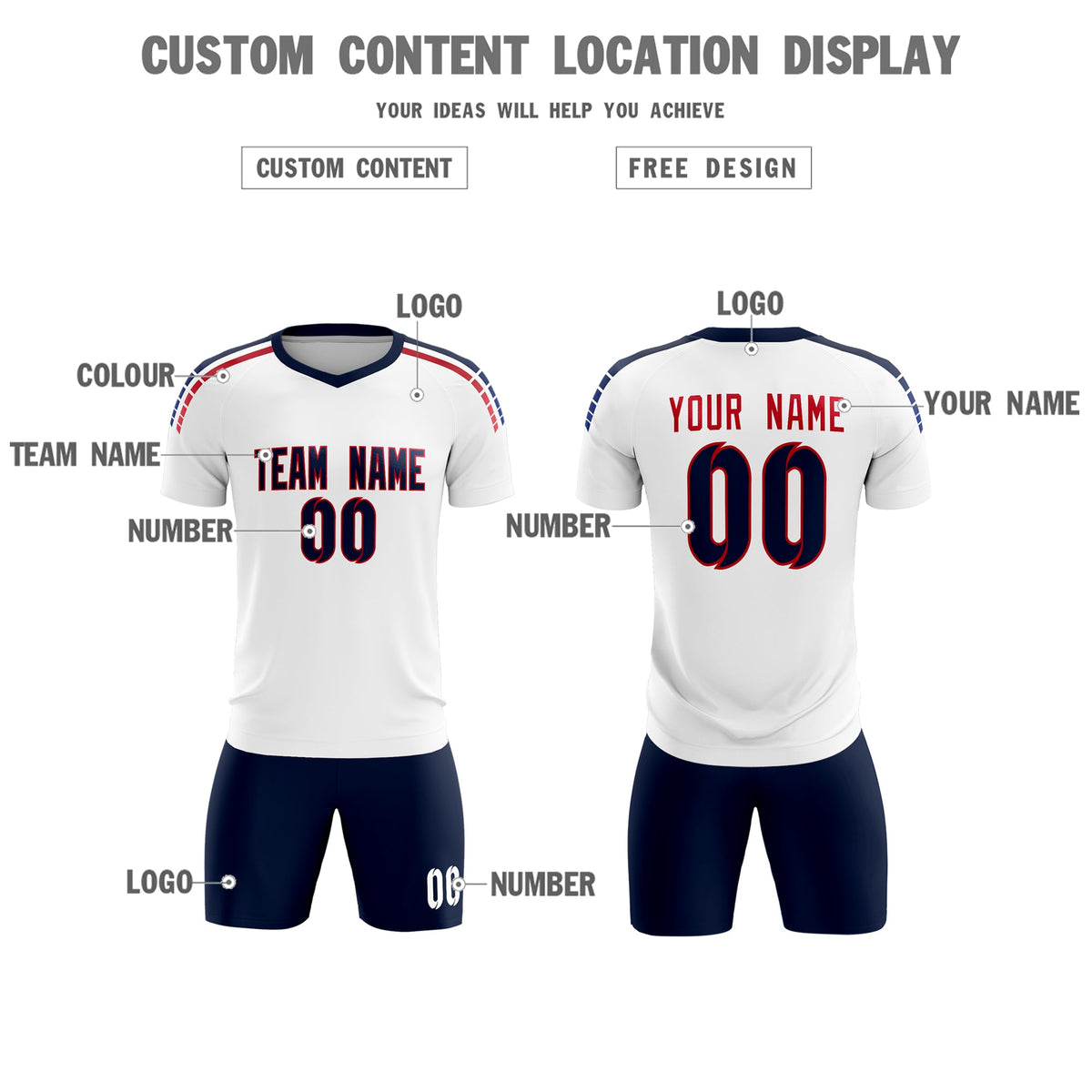 Custom white Striped Quick Dry Tops Football Kits Jersey