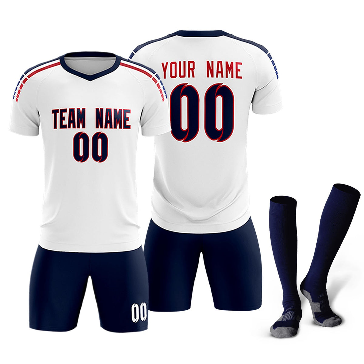 Custom white Striped Quick Dry Tops Football Kits Jersey
