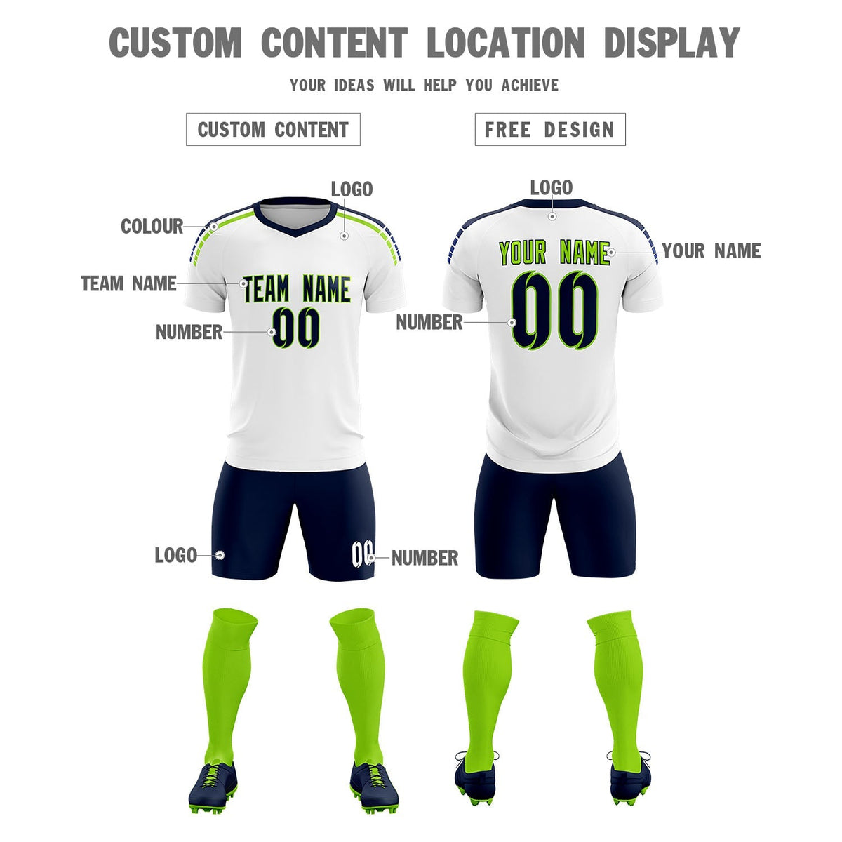 Custom White Raglan Shoulder Striped Football Kit Jersey