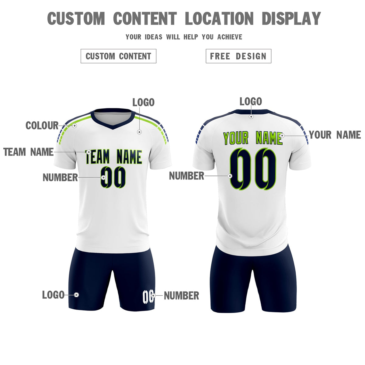 Custom White Raglan Shoulder Striped Football Kit Jersey