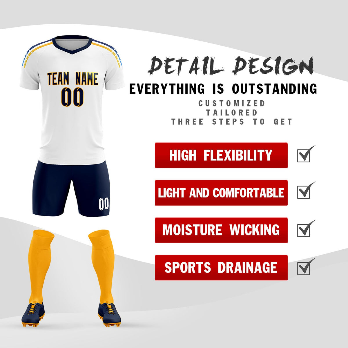 Custom White Raglan Shoulder Striped Football Kit Jersey