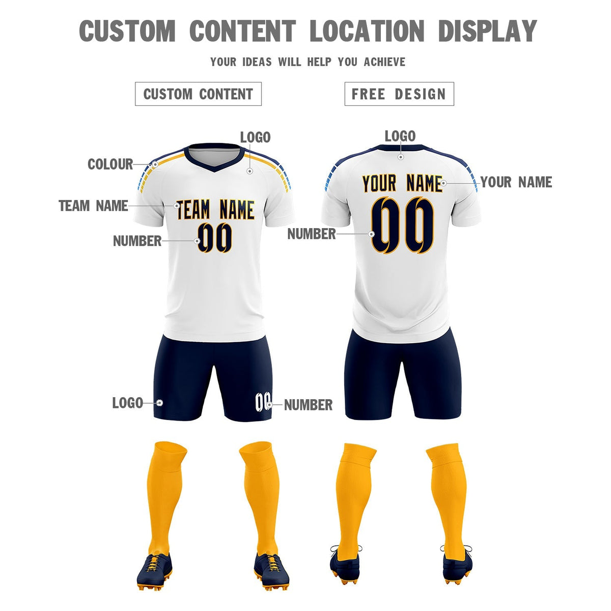 Custom White Raglan Shoulder Striped Football Kit Jersey
