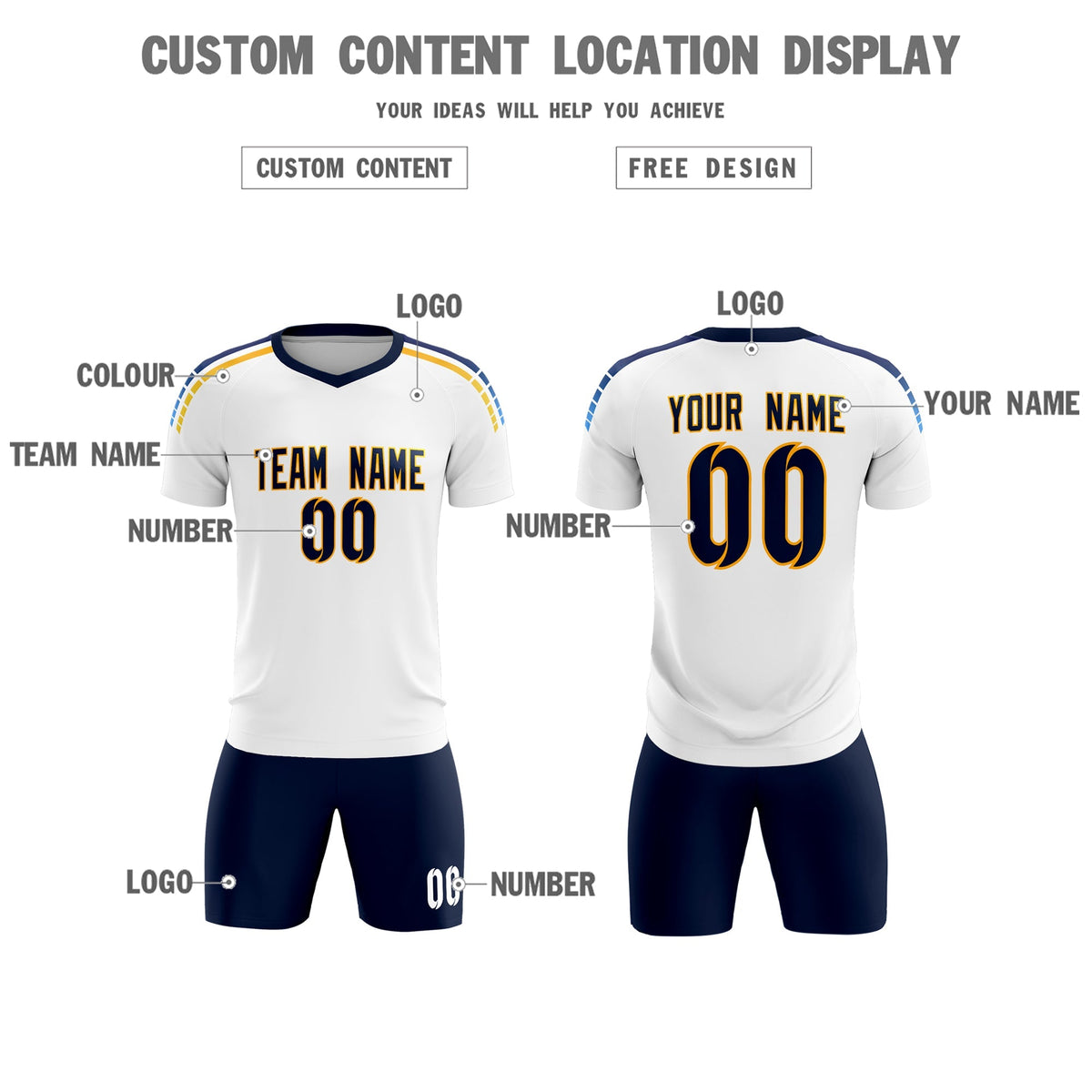 Custom White Raglan Shoulder Striped Football Kit Jersey
