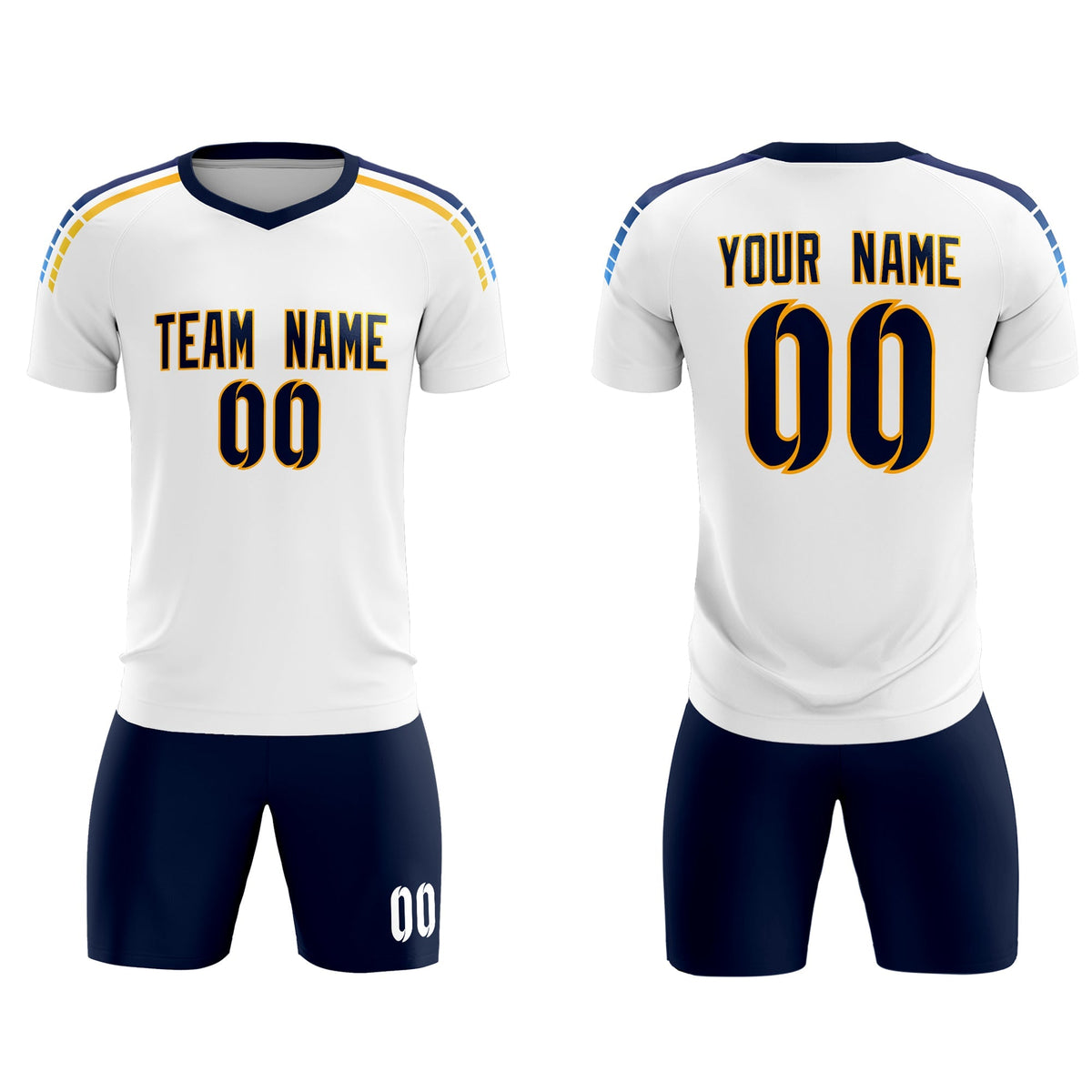 Custom White Raglan Shoulder Striped Football Kit Jersey