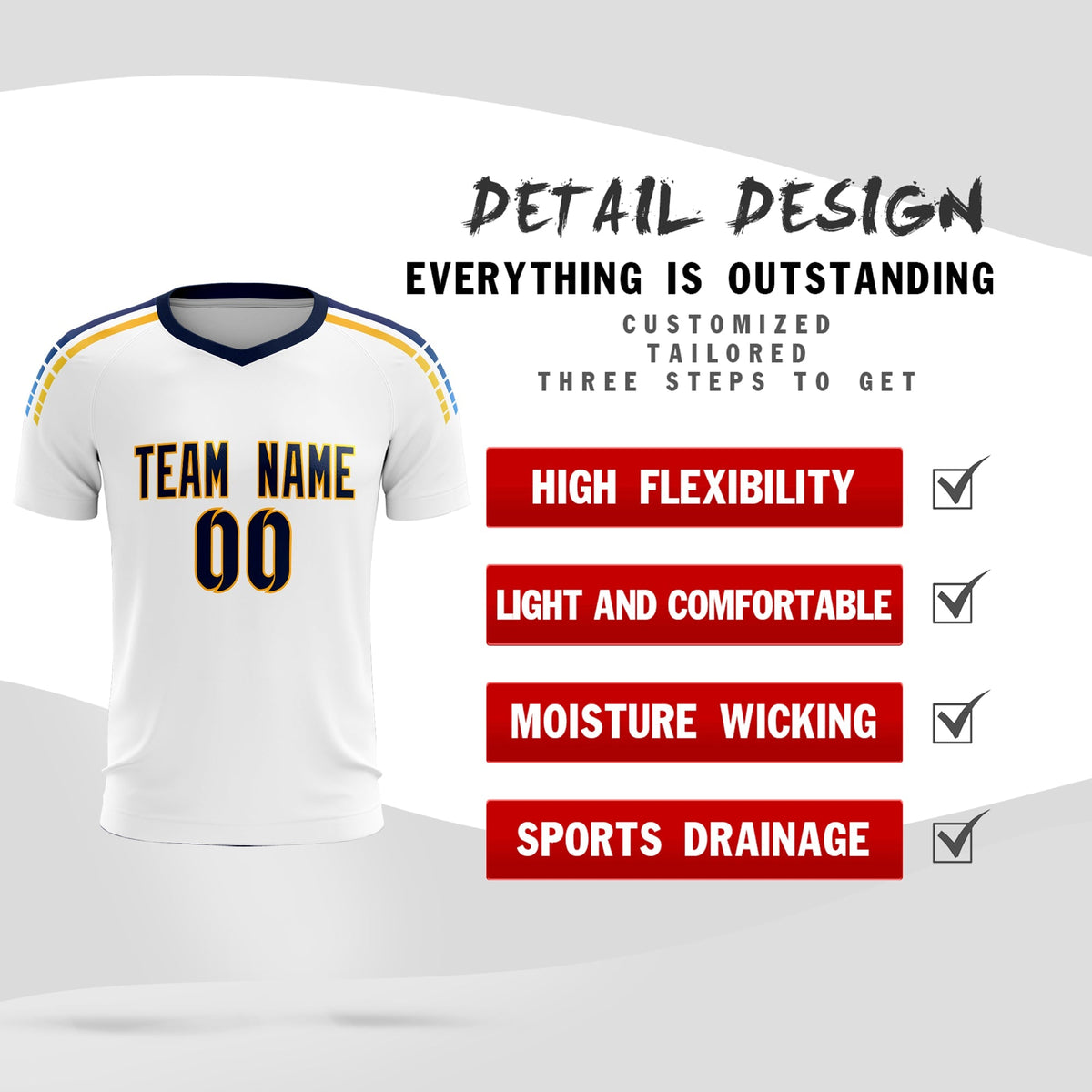 Custom White Raglan Shoulder Striped Football Kit Jersey