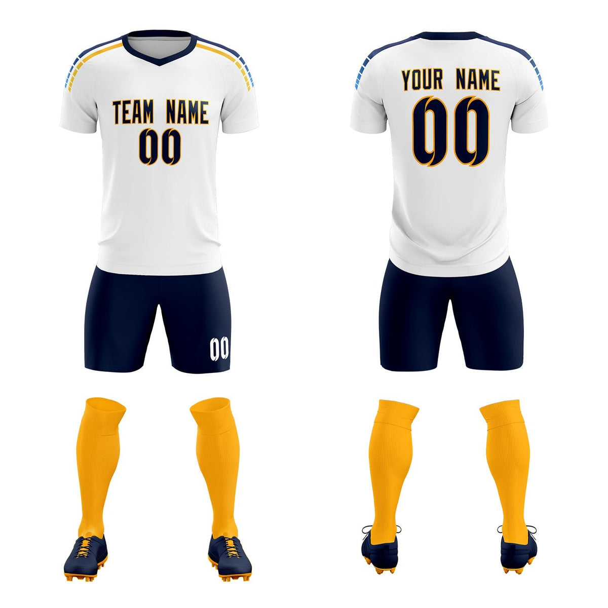 Custom White Raglan Shoulder Striped Football Kit Jersey