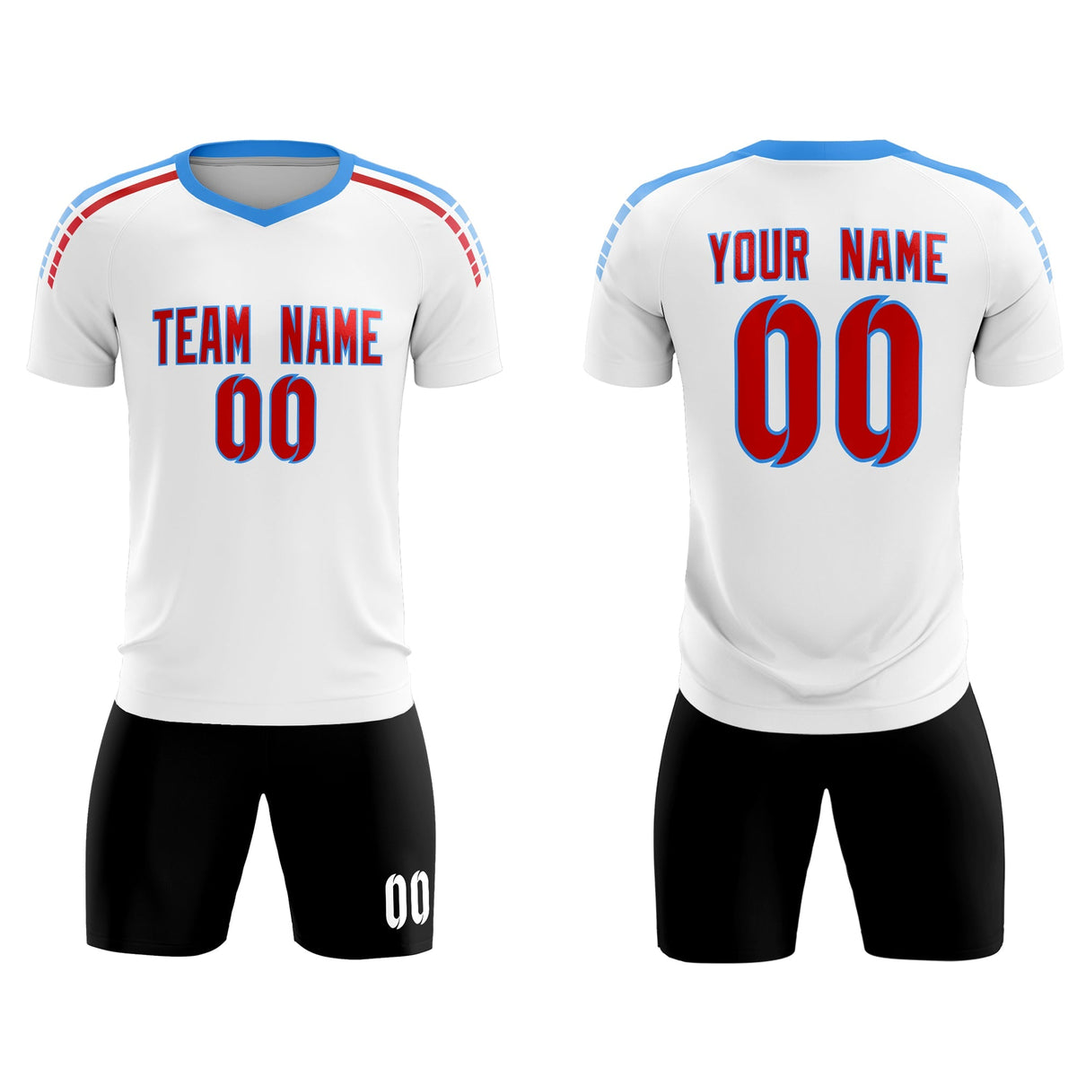 Custom White Raglan Shoulder Striped Football Kit Jersey