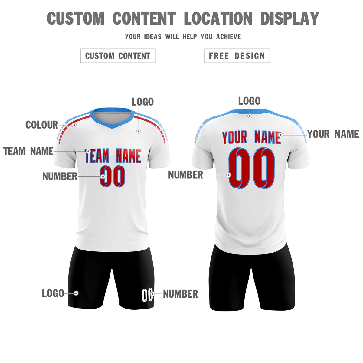 Custom White Raglan Shoulder Striped Football Kit Jersey