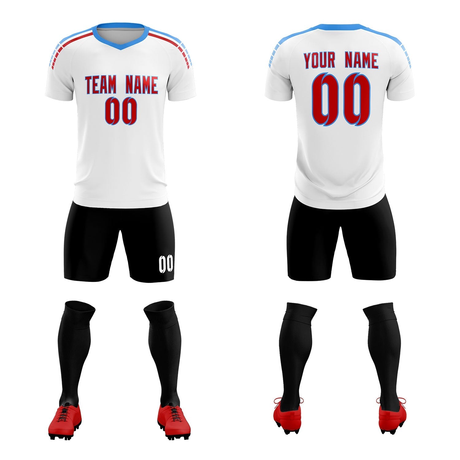 Custom White Raglan Shoulder Striped Football Kit Jersey
