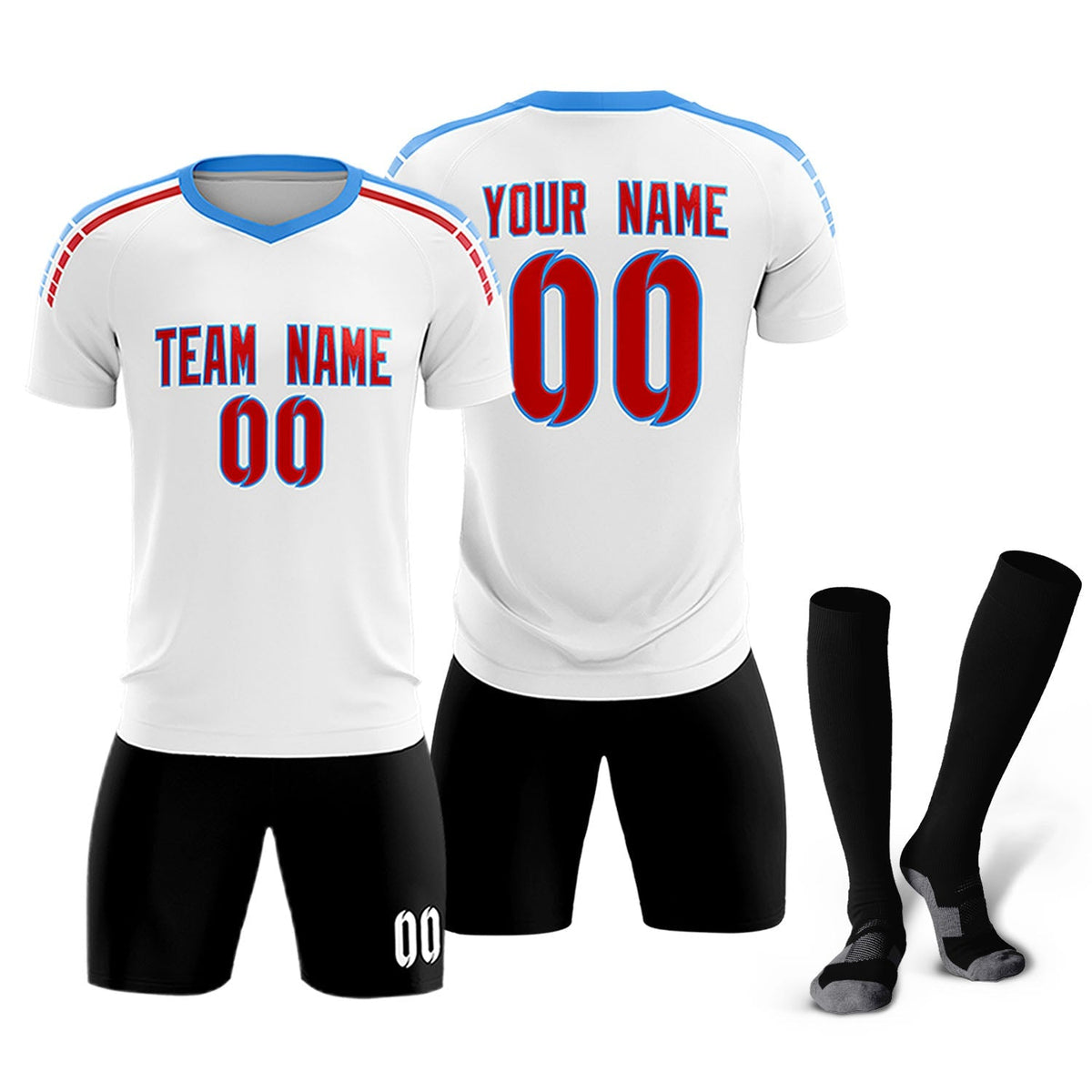Custom White Raglan Shoulder Striped Football Kit Jersey